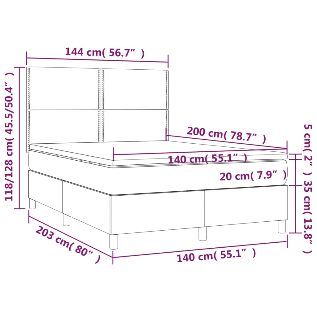 Sommier à lattes de lit avec matelas Gris clair 140x200cm Tissu