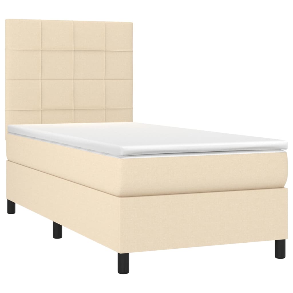 Sommier à lattes de lit avec matelas Crème 90x200 cm Tissu