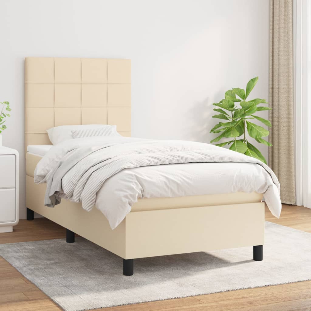 Sommier à lattes de lit avec matelas Crème 90x200 cm Tissu