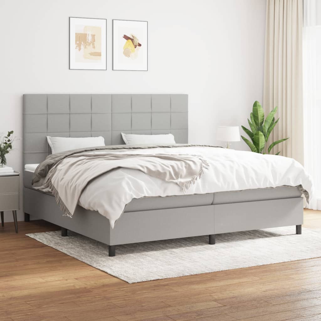 Sommier à lattes de lit avec matelas Gris clair 200x200cm Tissu