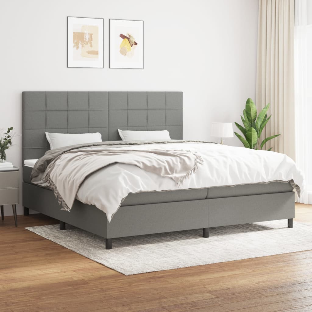 Sommier à lattes de lit avec matelas Gris foncé 200x200cm Tissu