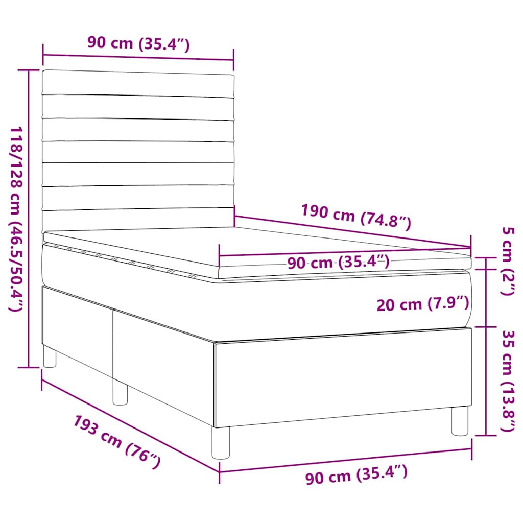 Sommier à lattes de lit avec matelas Taupe 90x190 cm Tissu