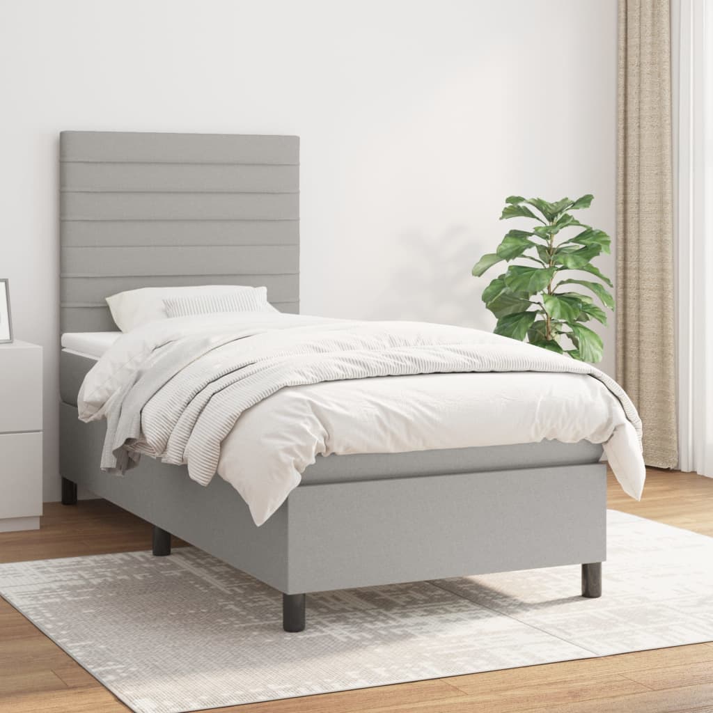 Sommier à lattes de lit avec matelas Gris clair 90x200 cm Tissu