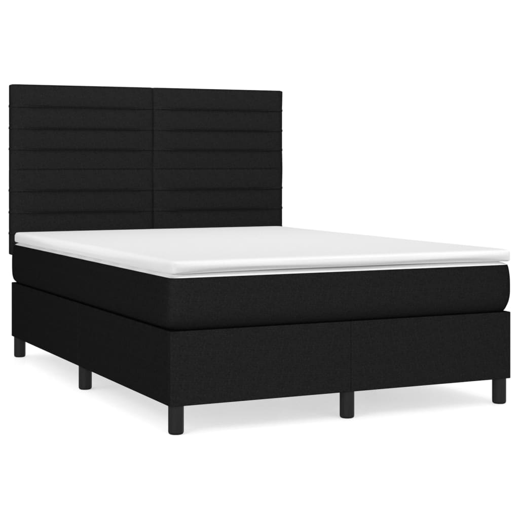 Sommier à lattes de lit avec matelas Noir 140x190 cm Tissu