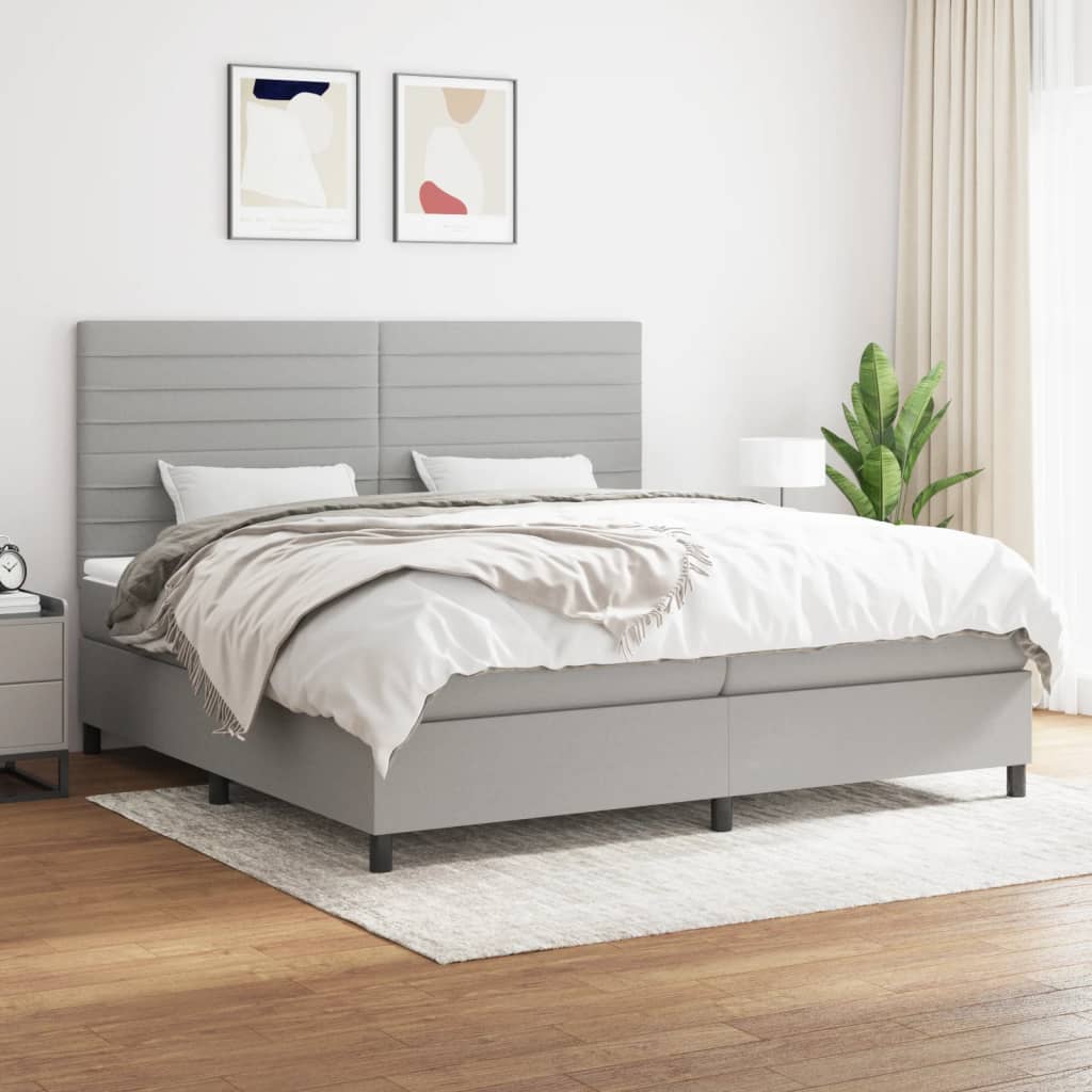 Sommier à lattes de lit avec matelas Gris clair 200x200cm Tissu