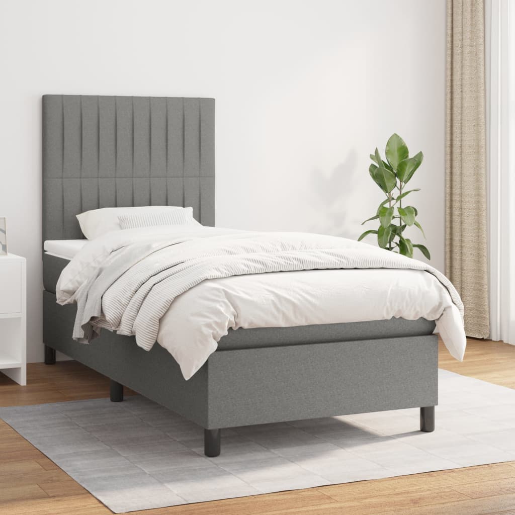 Sommier à lattes de lit avec matelas Gris foncé 90x200 cm Tissu