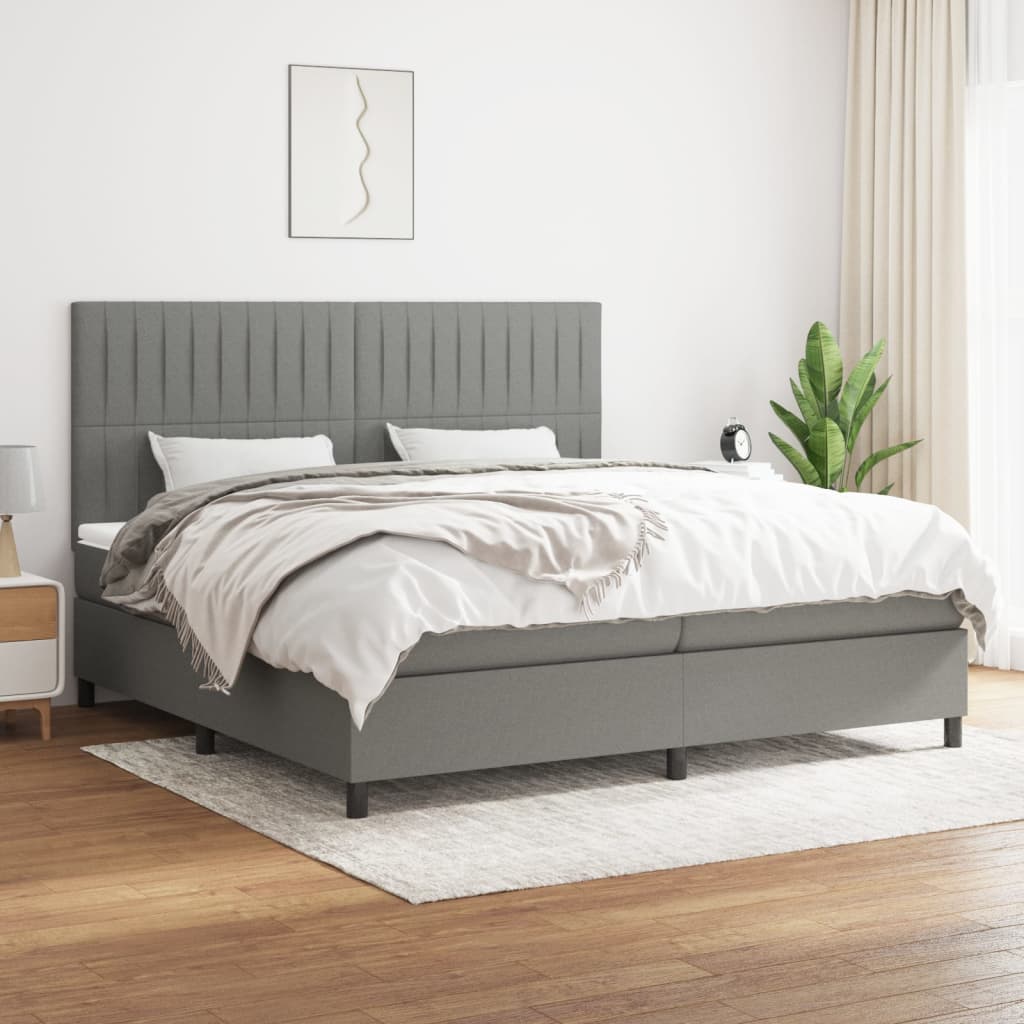 Sommier à lattes de lit avec matelas Gris foncé 200x200cm Tissu