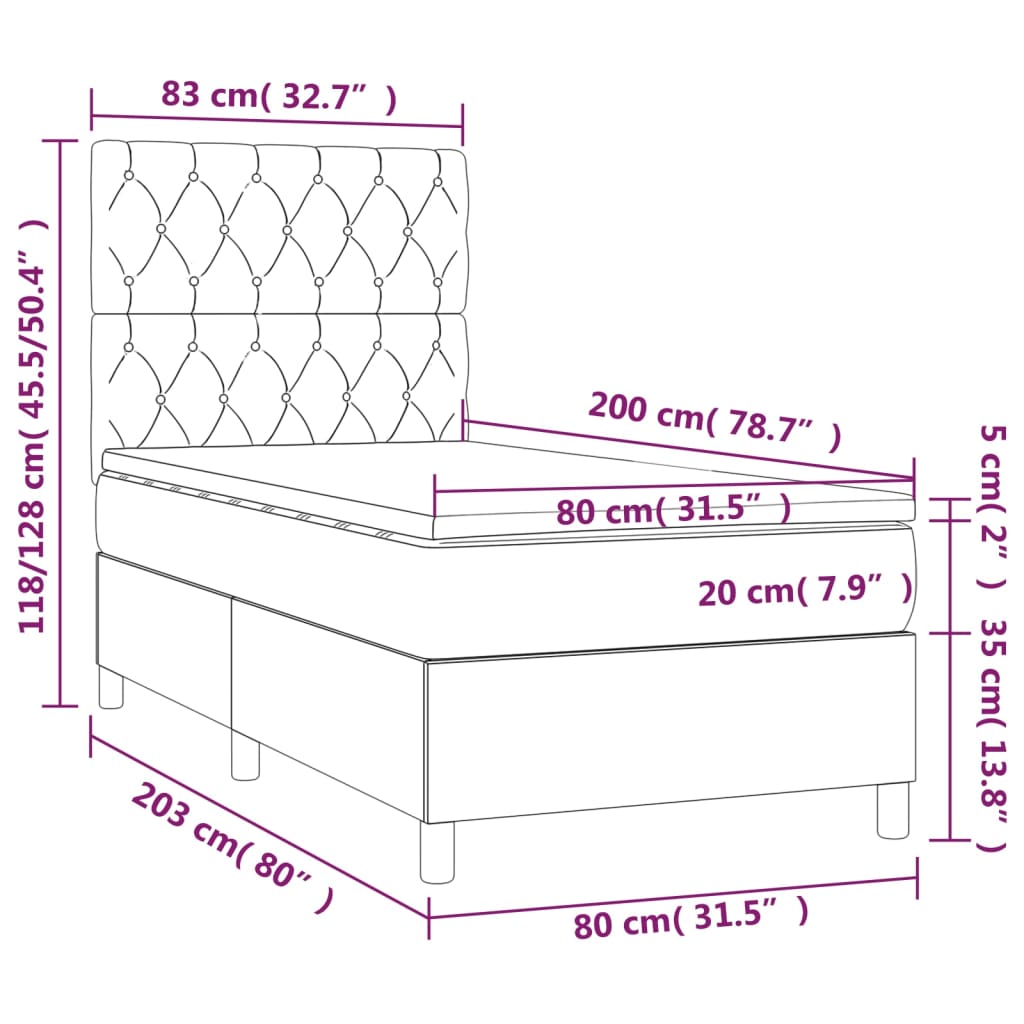 Sommier à lattes de lit avec matelas Gris clair 80x200 cm Tissu