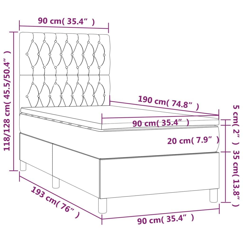 Sommier à lattes de lit et matelas Gris foncé 90x190 cm Tissu