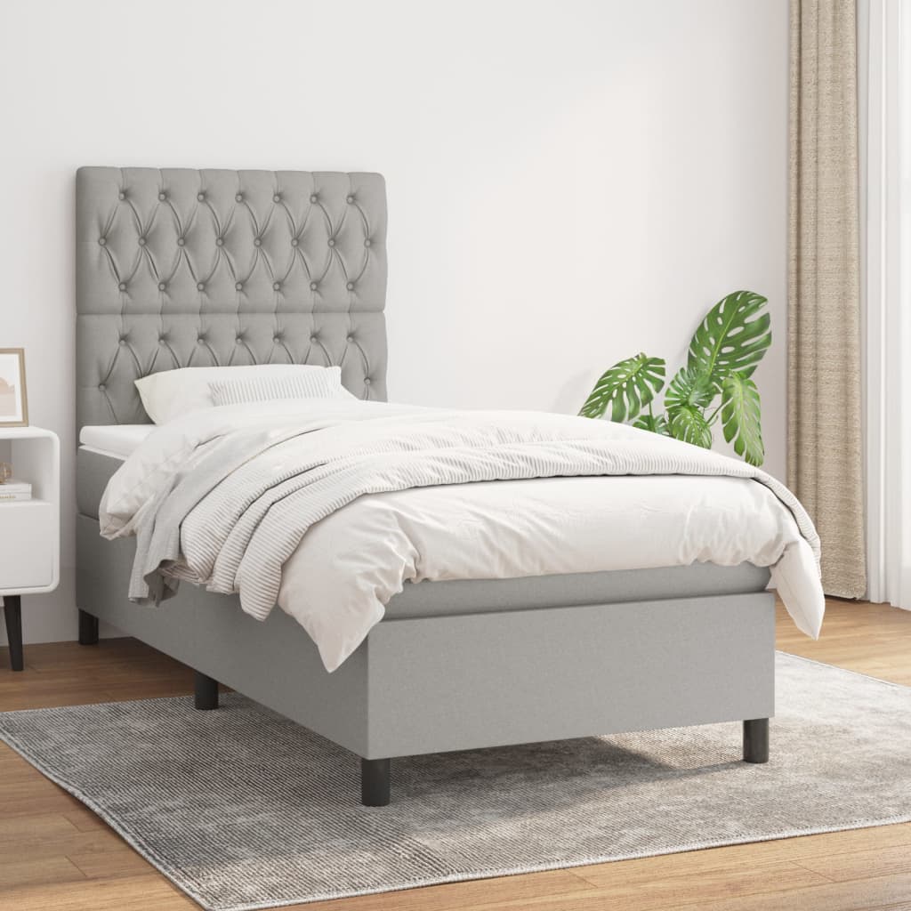 Sommier à lattes de lit avec matelas Gris clair 90x200 cm Tissu