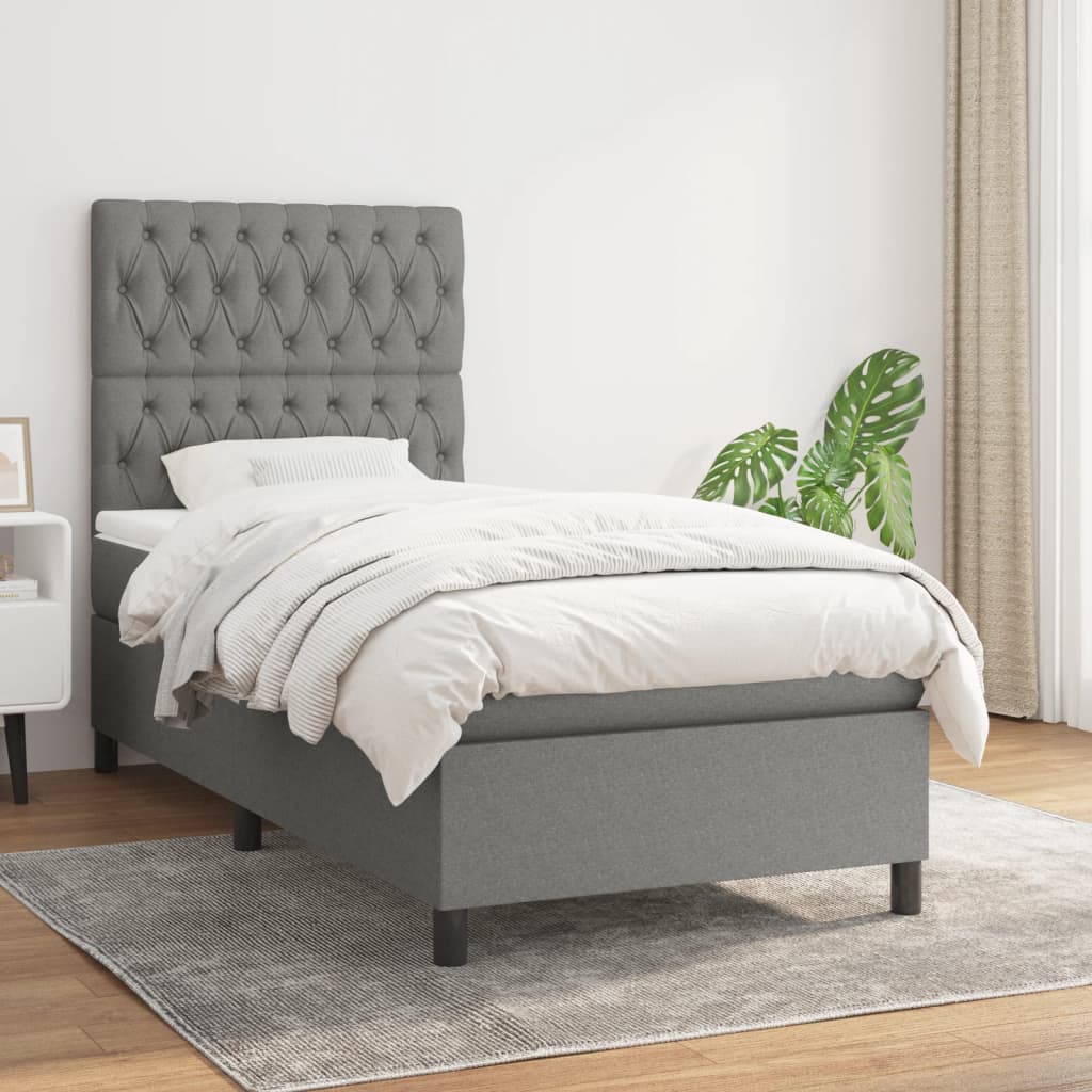 Sommier à lattes de lit avec matelas Gris foncé 90x200 cm Tissu