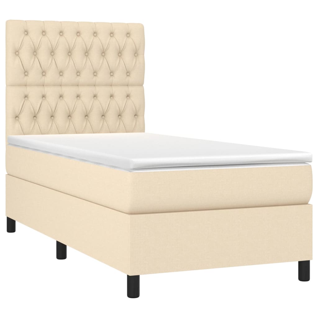 Sommier à lattes de lit avec matelas Crème 90x200 cm Tissu