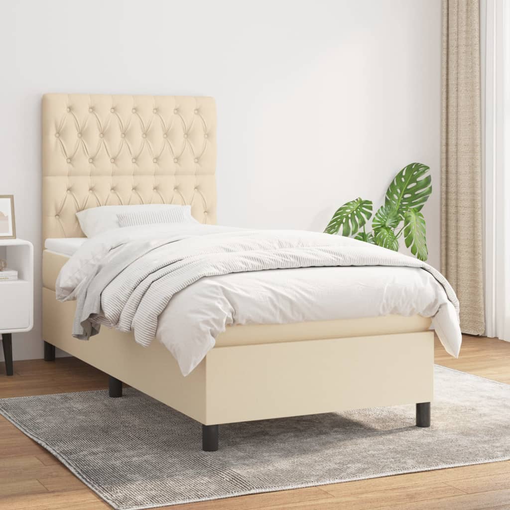 Sommier à lattes de lit avec matelas Crème 100x200 cm Tissu