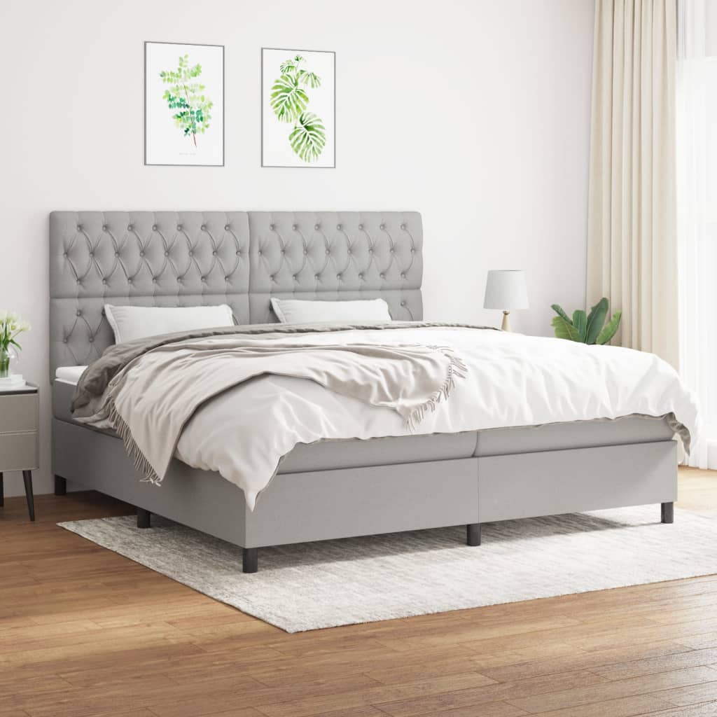 Sommier à lattes de lit avec matelas Gris clair 200x200cm Tissu