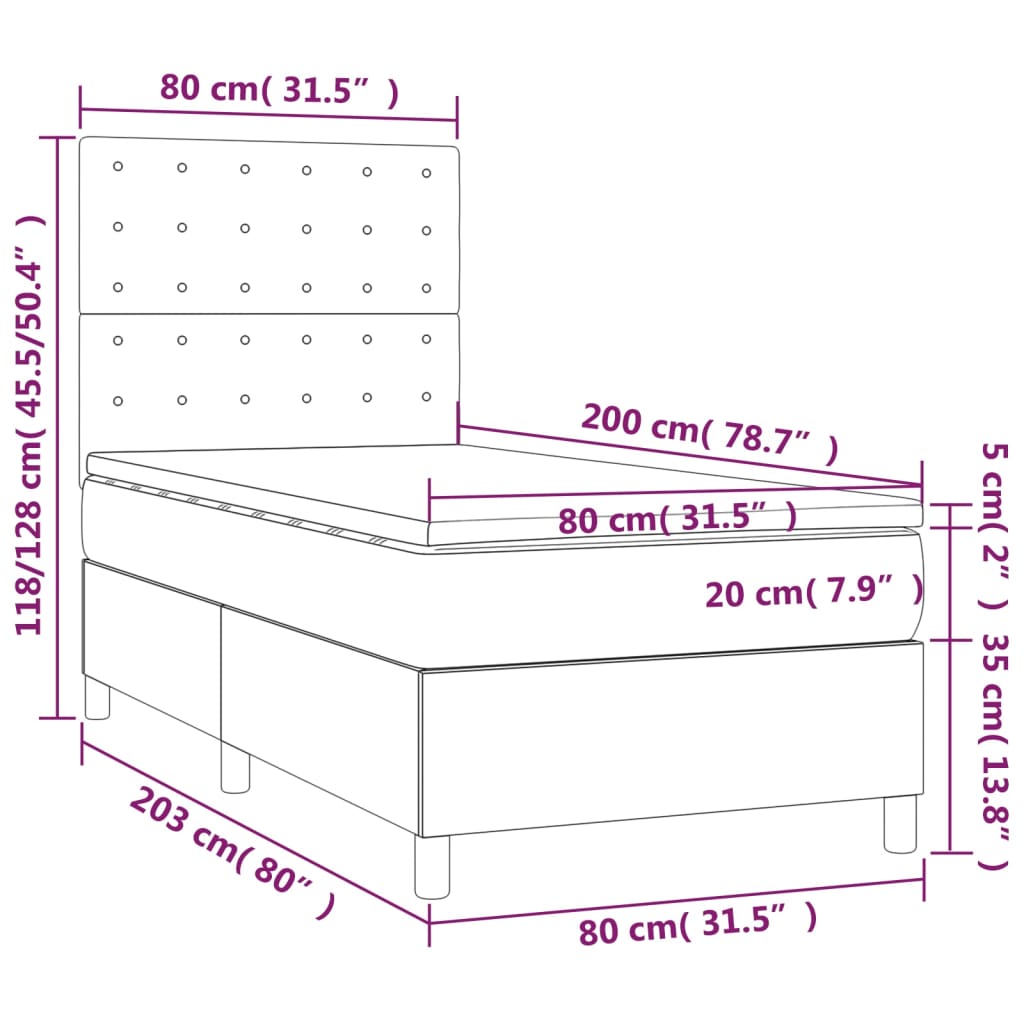 Sommier à lattes de lit avec matelas Gris foncé 80x200 cm Tissu