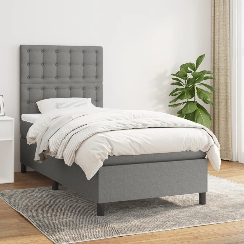 Sommier à lattes de lit avec matelas Gris foncé 80x200 cm Tissu