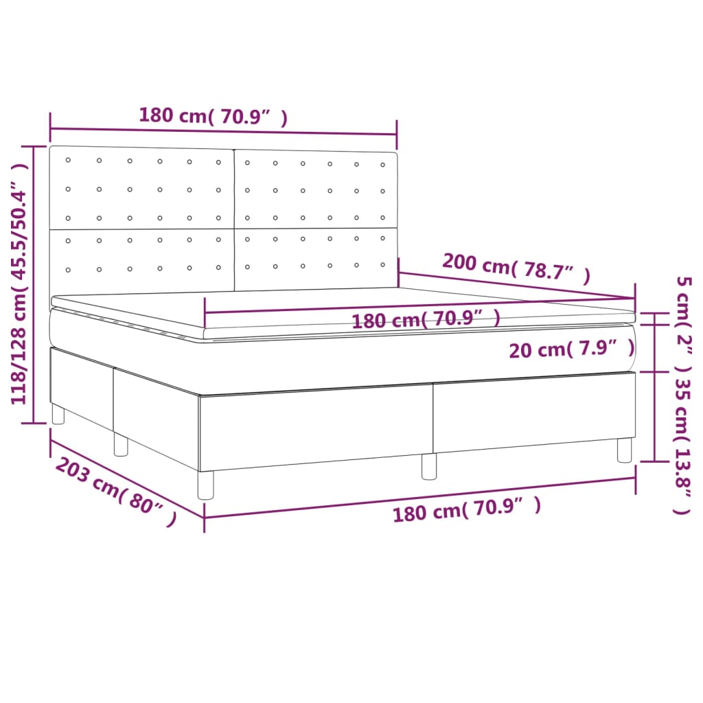 Sommier à lattes de lit avec matelas Gris foncé 180x200cm Tissu