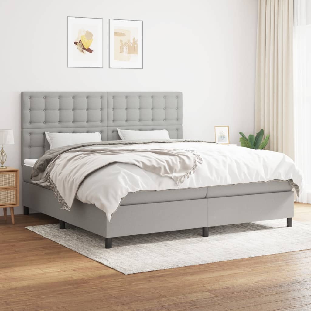 Sommier à lattes de lit avec matelas Gris clair 200x200cm Tissu