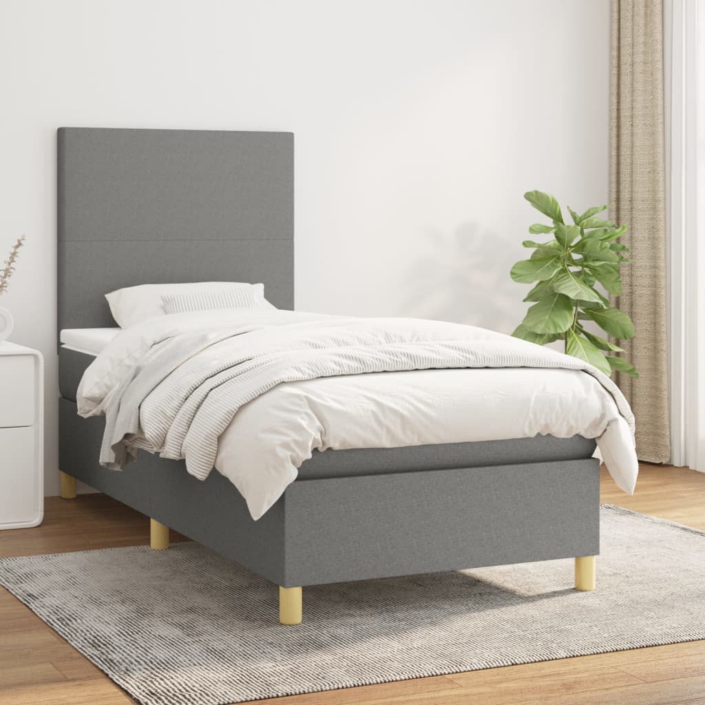 Sommier à lattes de lit avec matelas Gris foncé 90x200 cm Tissu