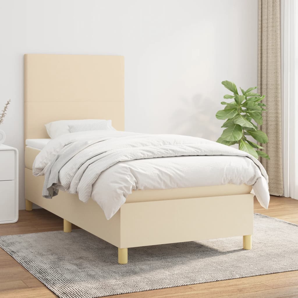 Sommier à lattes de lit avec matelas Crème 100x200 cm Tissu