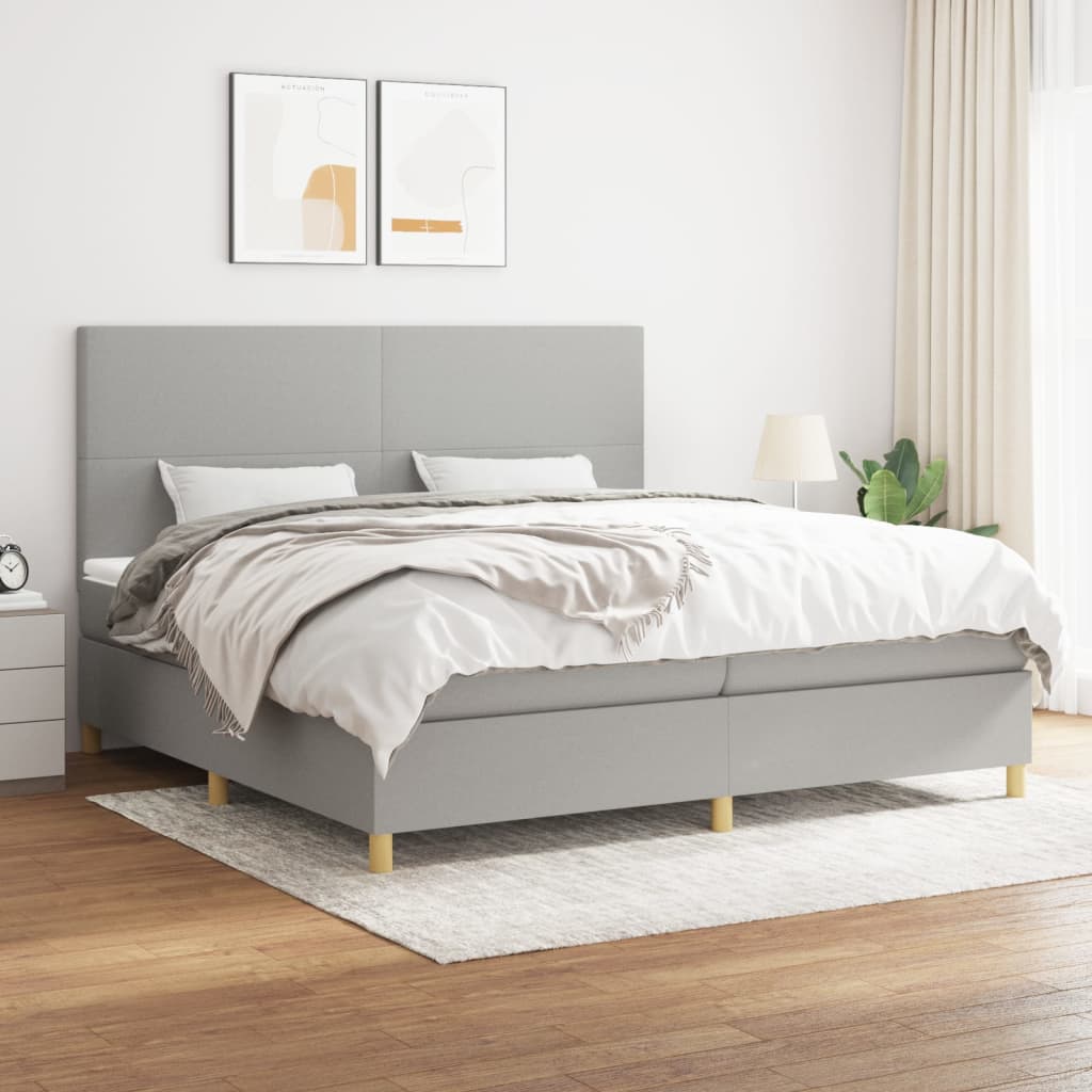 Sommier à lattes de lit avec matelas Gris clair 200x200cm Tissu