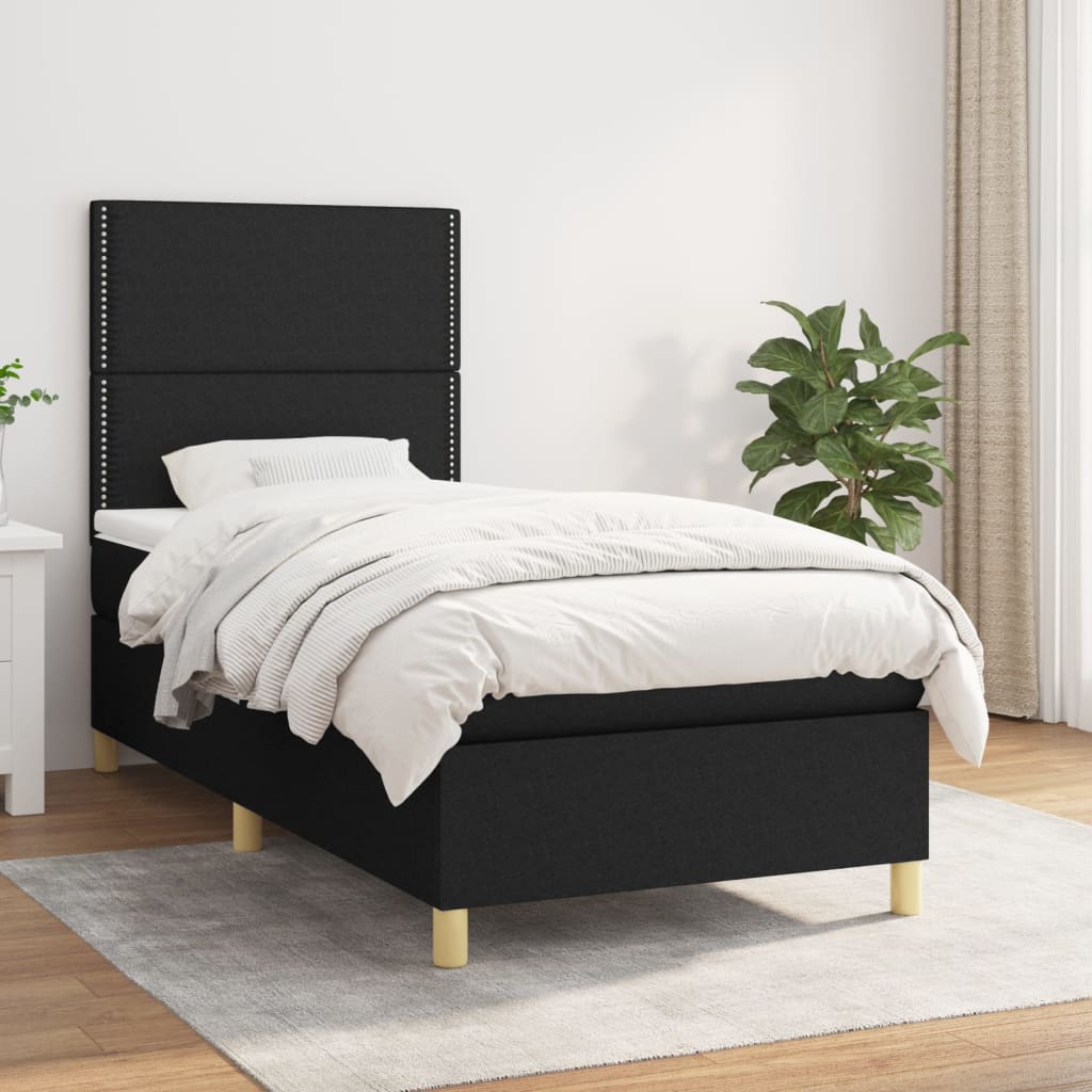 Sommier à lattes de lit avec matelas Noir 90x200 cm Tissu