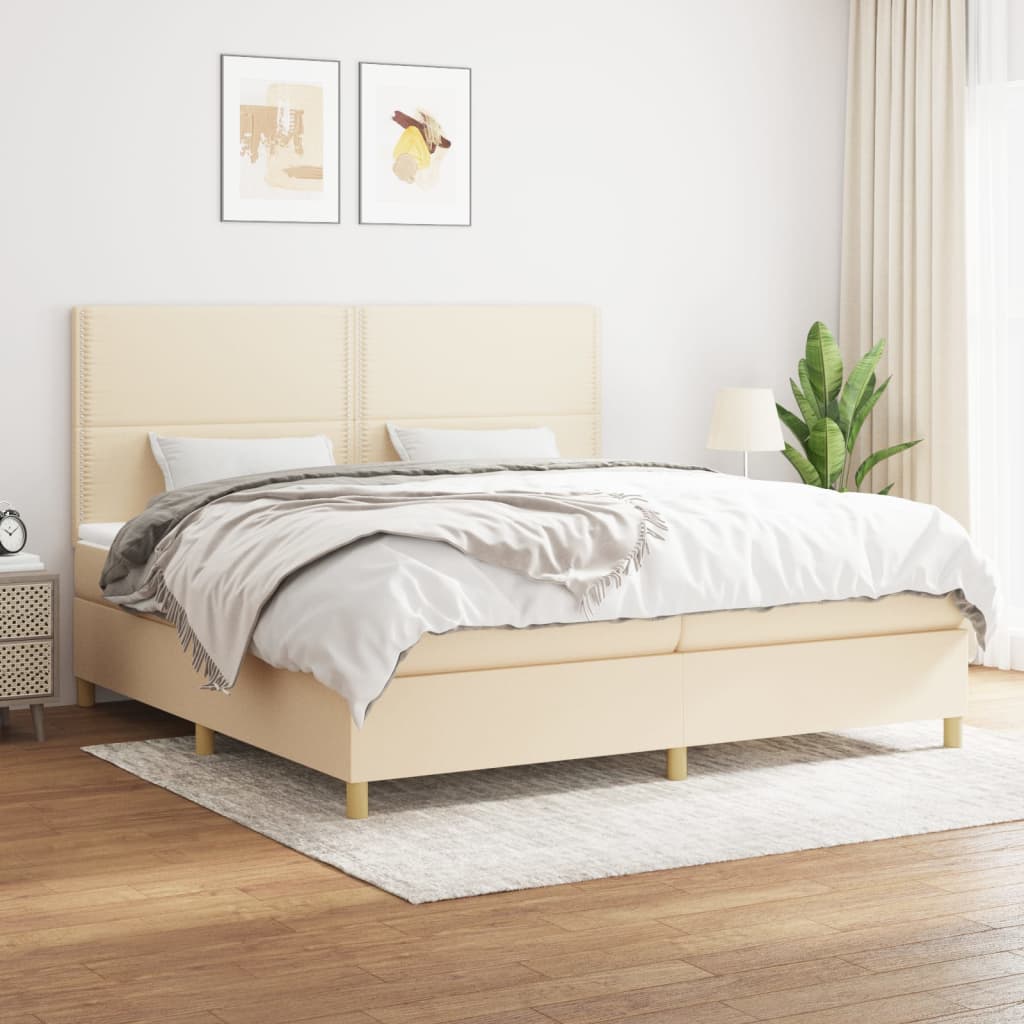 Sommier à lattes de lit avec matelas Crème 200x200 cm Tissu