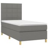 Sommier à lattes de lit avec matelas Gris foncé 90x200 cm Tissu