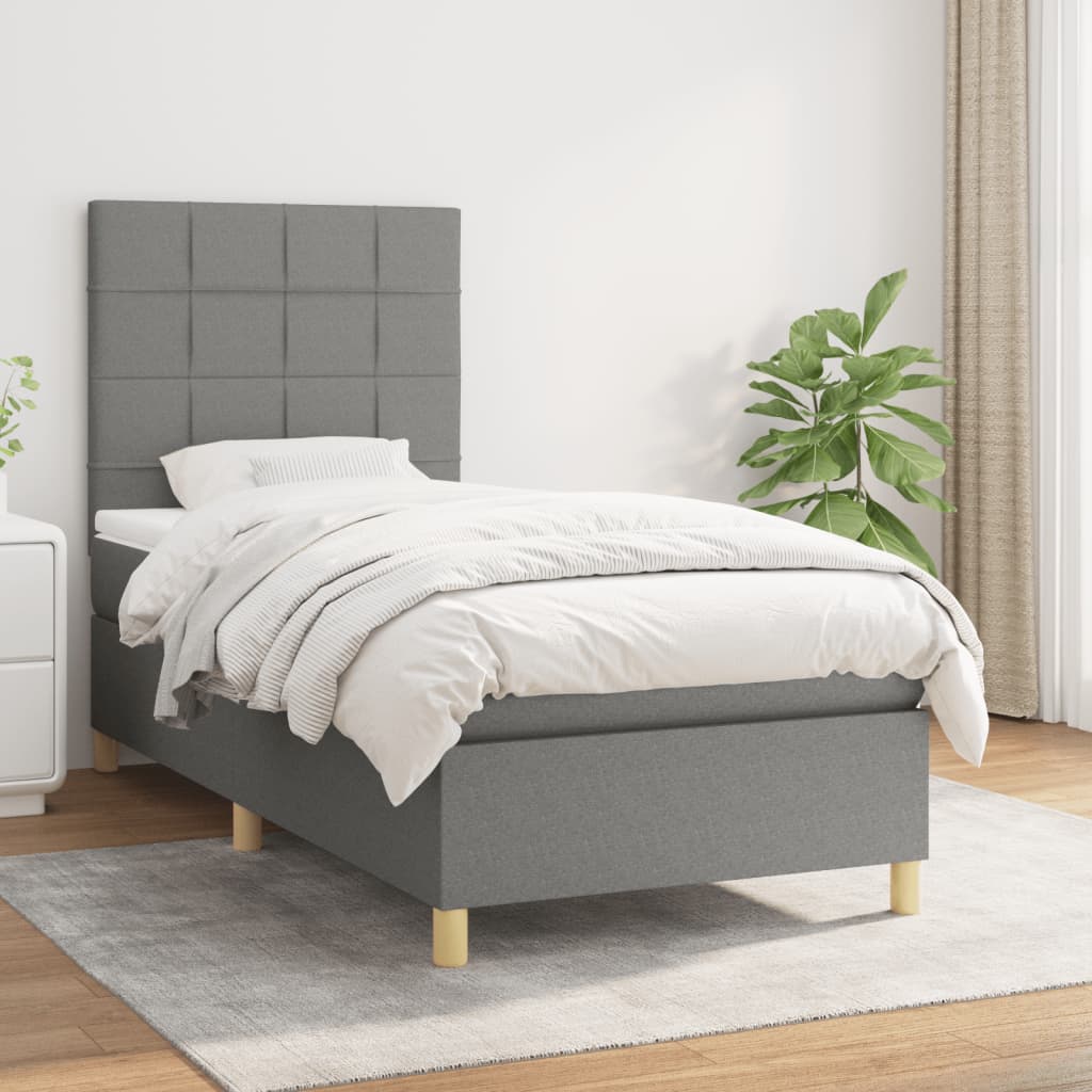 Sommier à lattes de lit avec matelas Gris foncé 90x200 cm Tissu