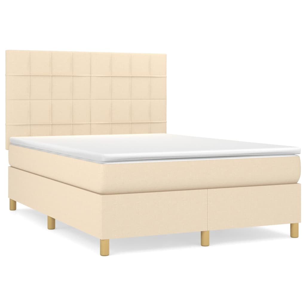 Sommier à lattes de lit avec matelas Crème 140x190 cm Tissu