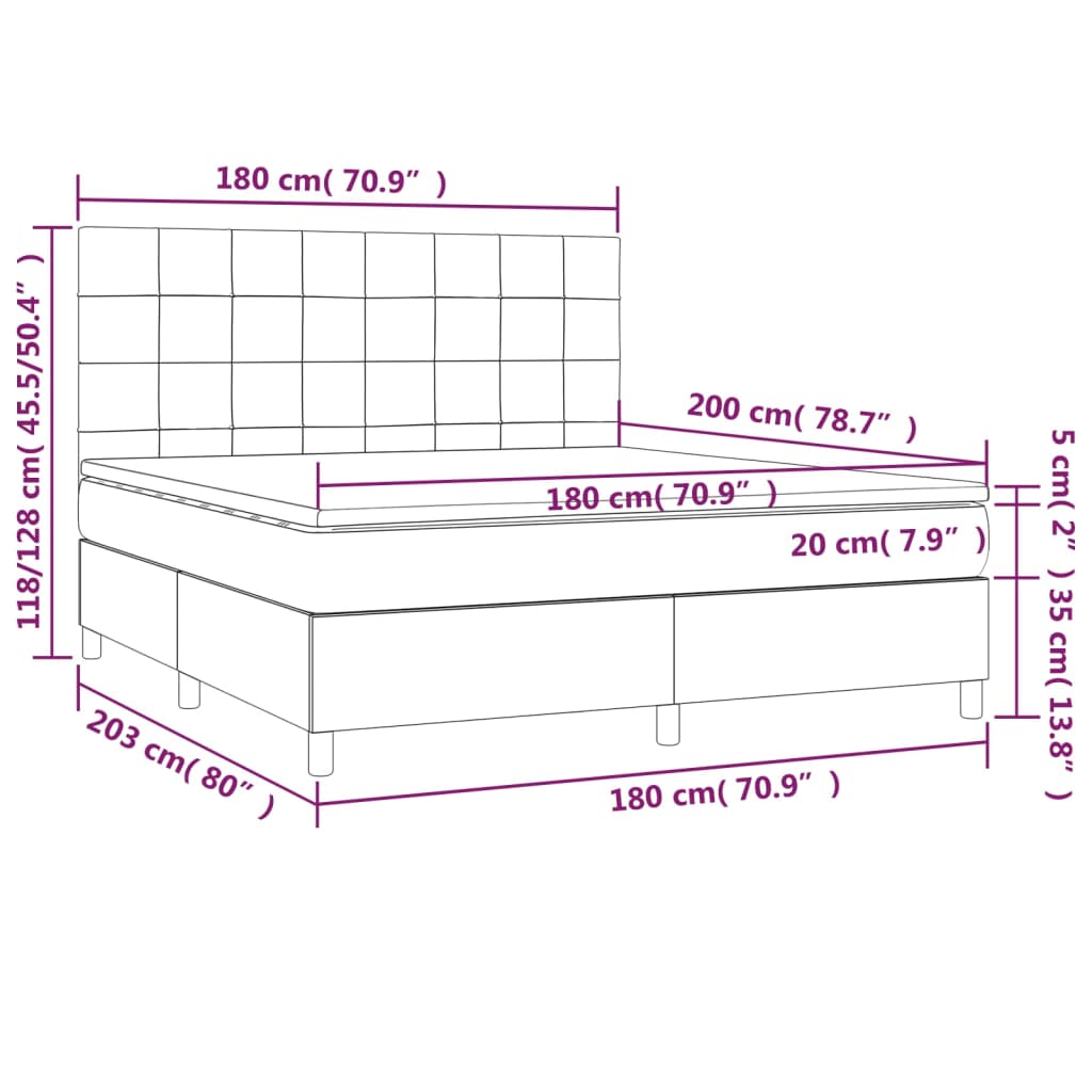 Sommier à lattes de lit avec matelas Gris foncé 180x200cm Tissu