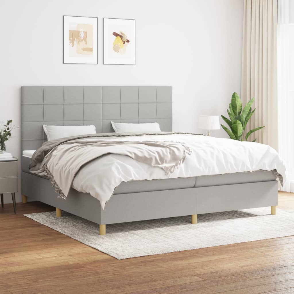 Sommier à lattes de lit avec matelas Gris clair 200x200cm Tissu