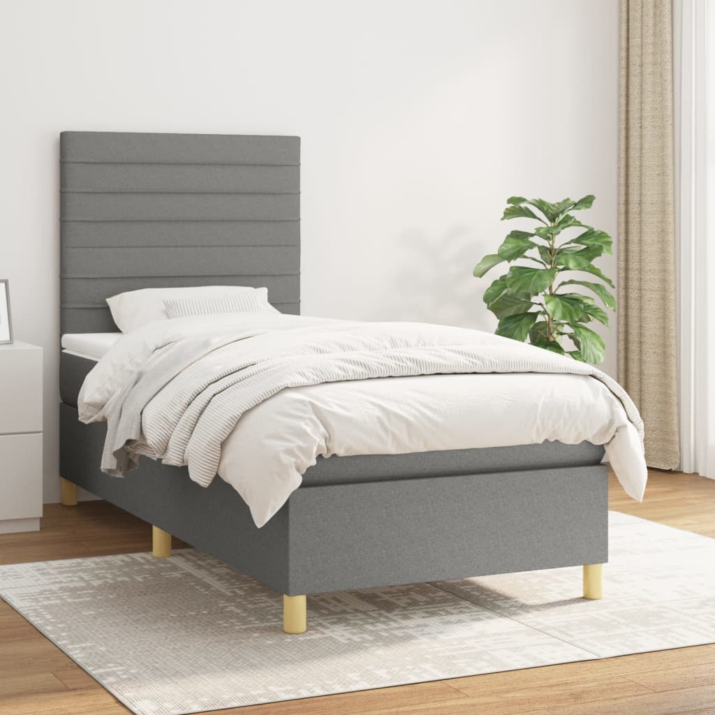 Sommier à lattes de lit avec matelas Gris foncé 100x200cm Tissu