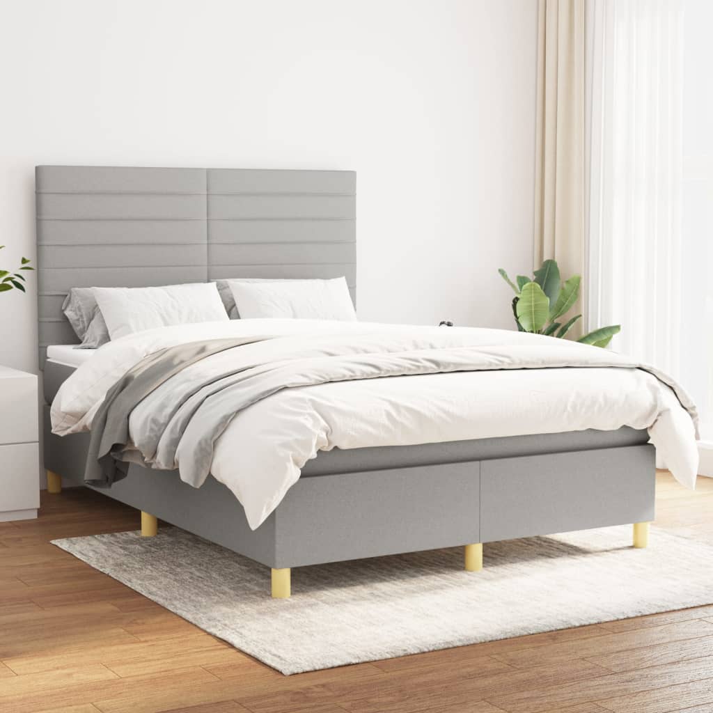 Sommier à lattes de lit avec matelas Gris clair 140x190cm Tissu