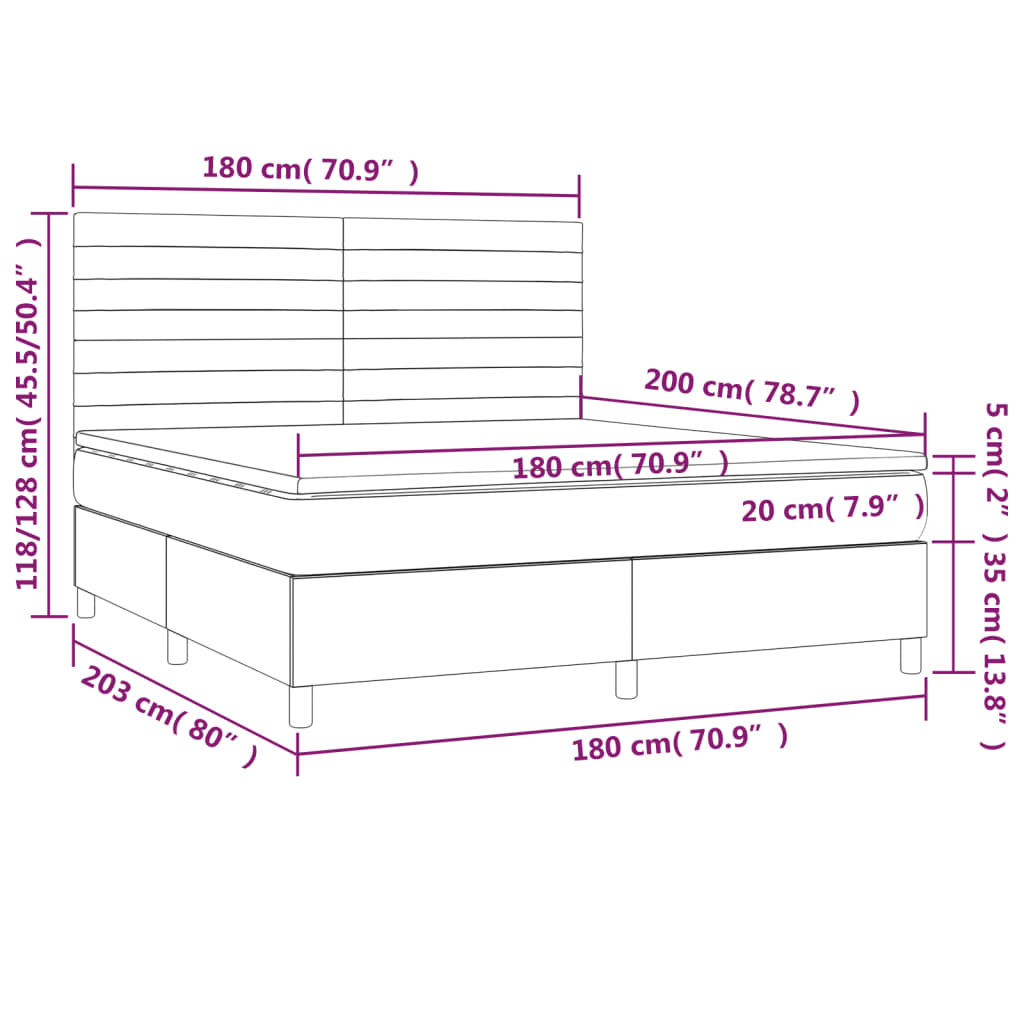 Sommier à lattes de lit avec matelas Gris foncé 180x200cm Tissu