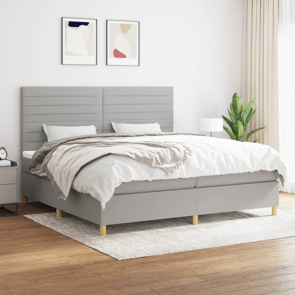 Sommier à lattes de lit avec matelas Gris clair 200x200cm Tissu