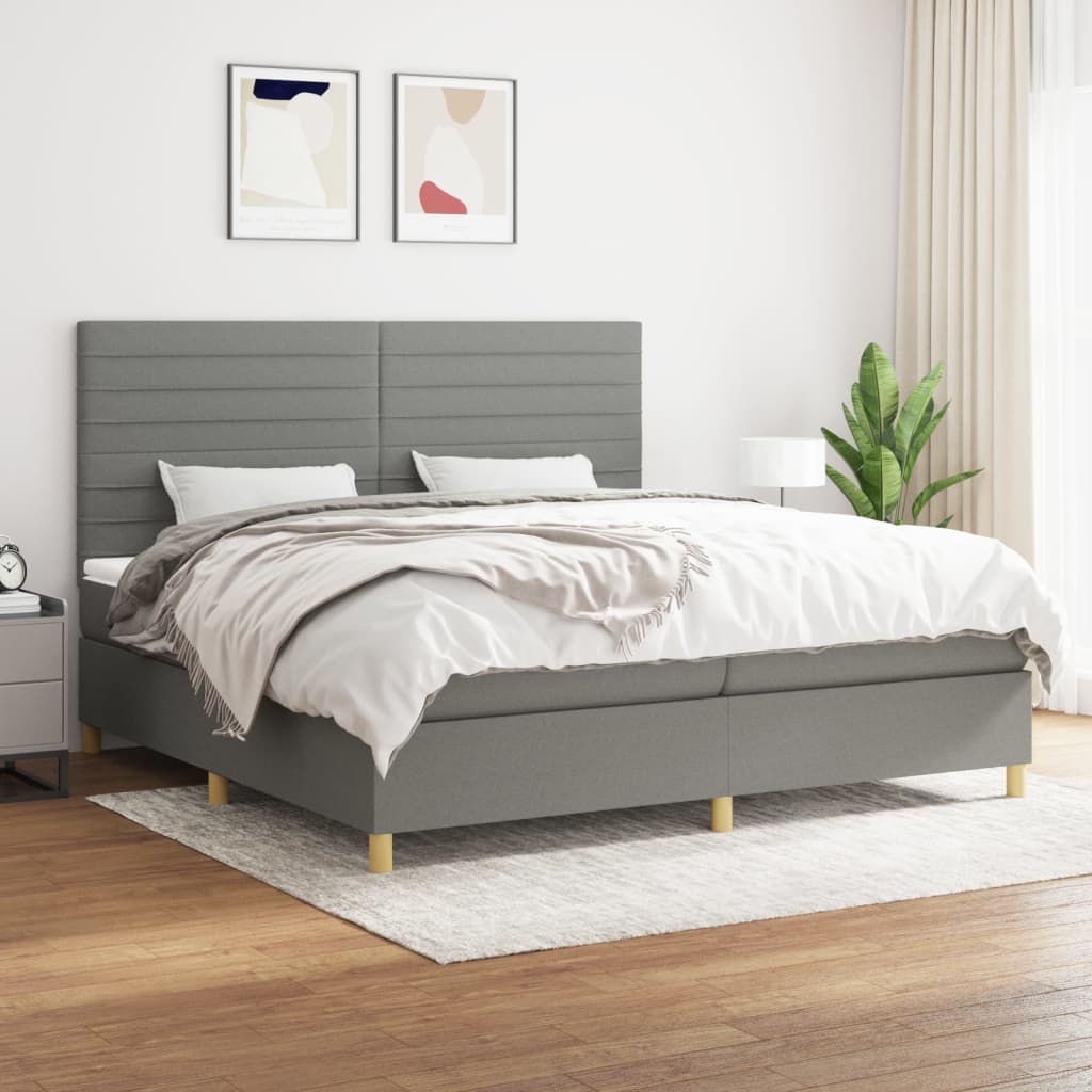 Sommier à lattes de lit avec matelas Gris foncé 200x200cm Tissu