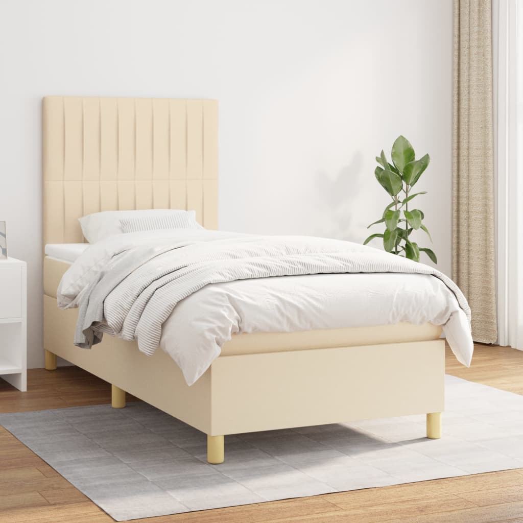 Sommier à lattes de lit avec matelas Crème 90x200 cm Tissu