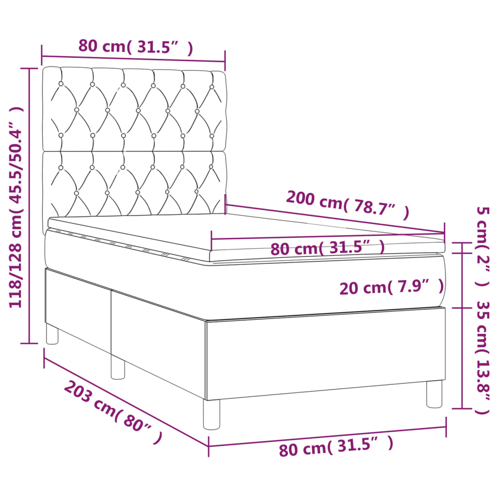 Sommier à lattes de lit avec matelas Gris clair 80x200 cm Tissu