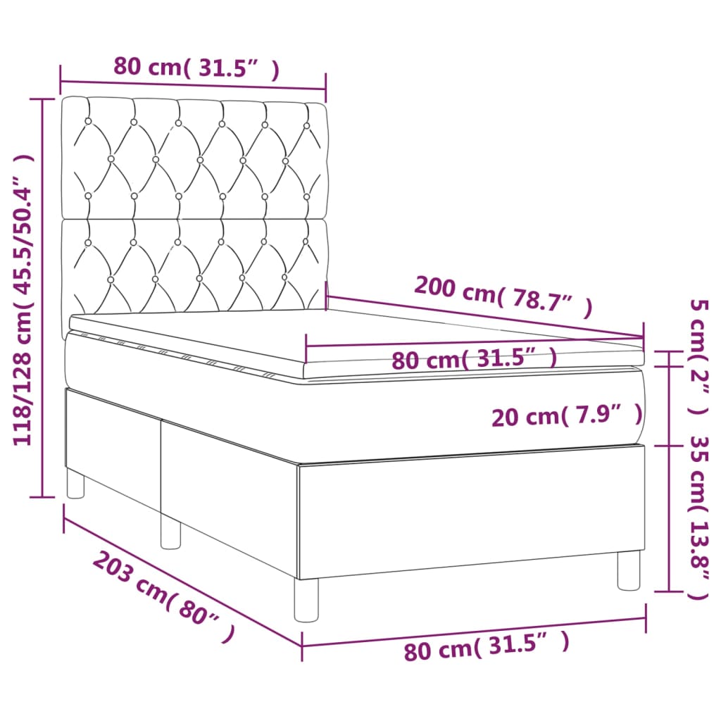 Sommier à lattes de lit avec matelas Gris foncé 80x200 cm Tissu