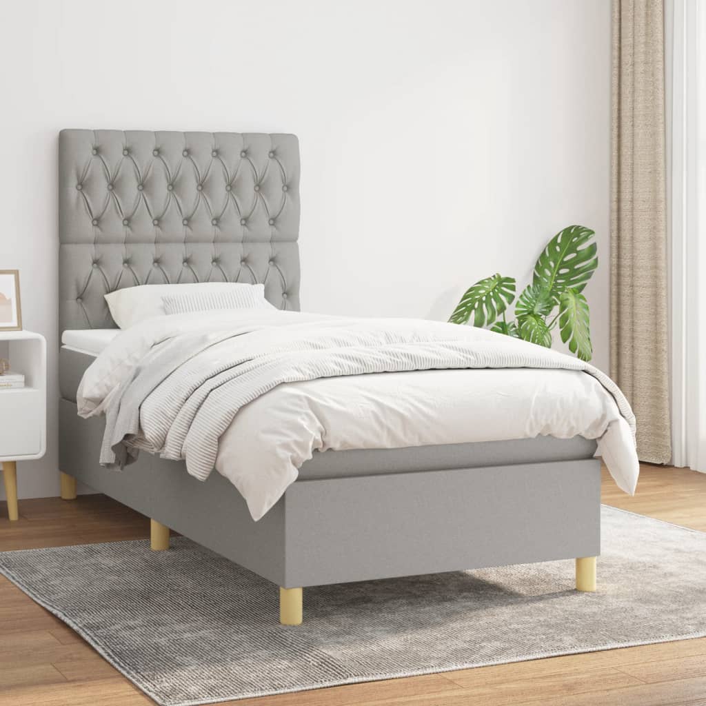 Sommier à lattes de lit avec matelas Gris clair 90x200 cm Tissu