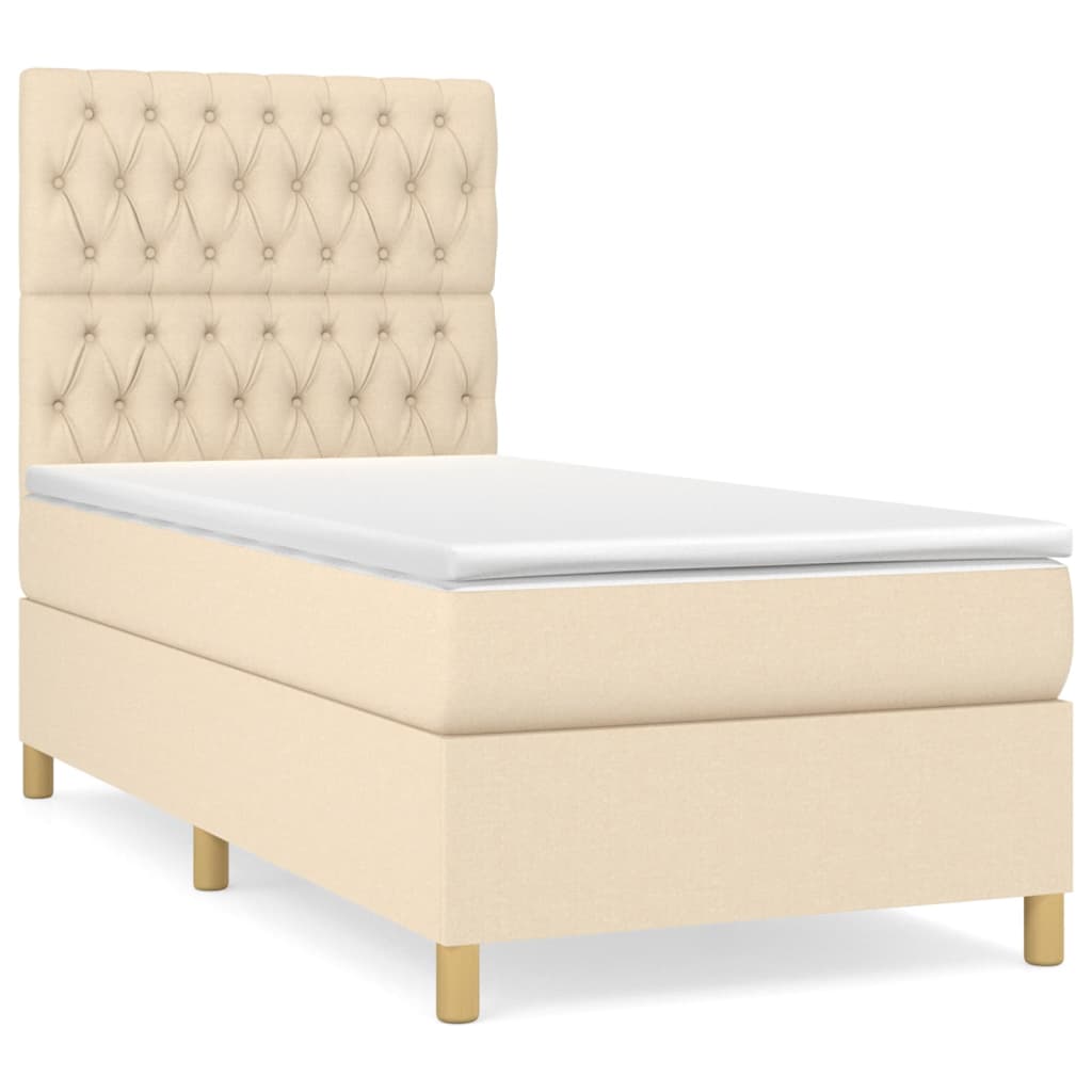 Sommier à lattes de lit avec matelas Crème 90x200 cm Tissu