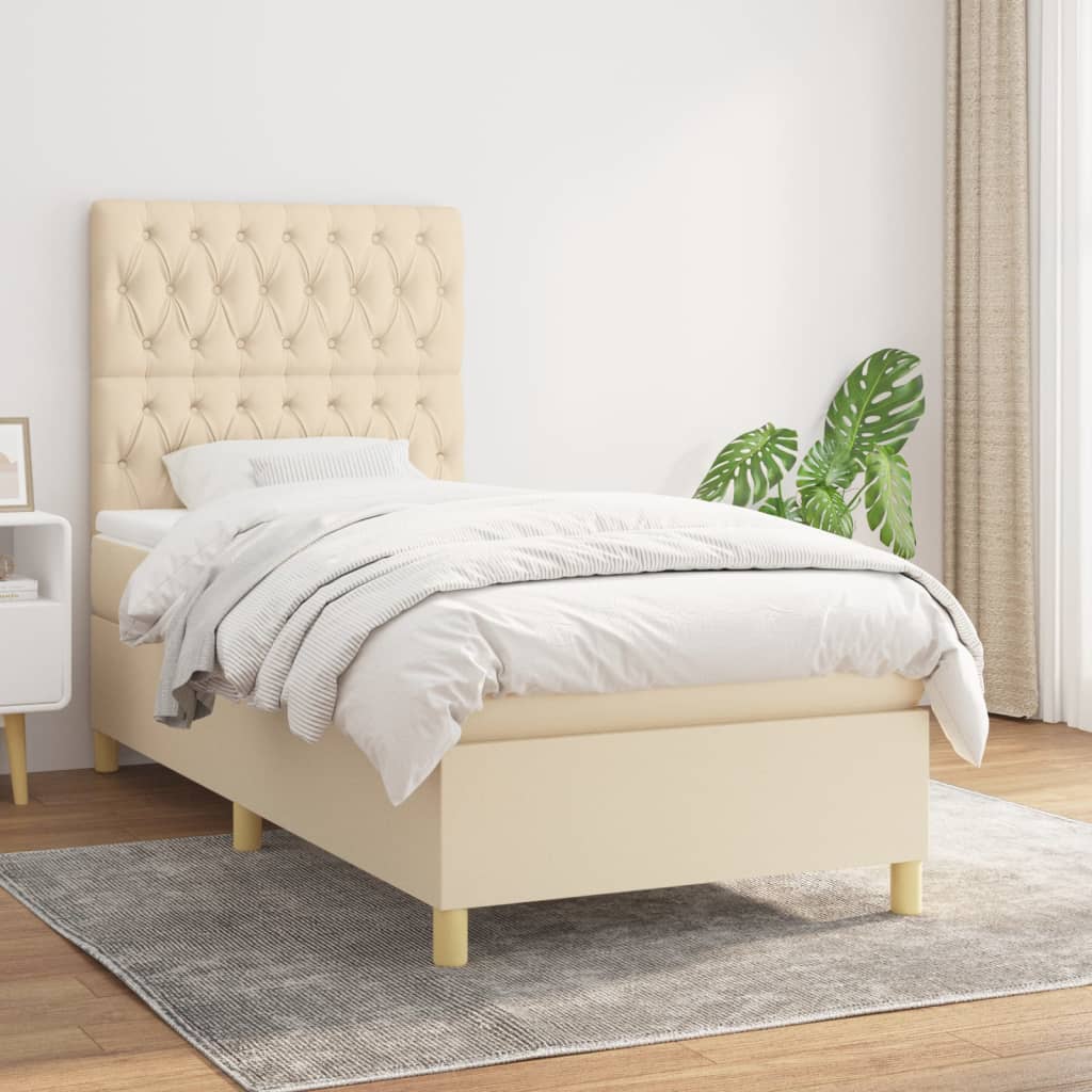 Sommier à lattes de lit avec matelas Crème 100x200 cm Tissu