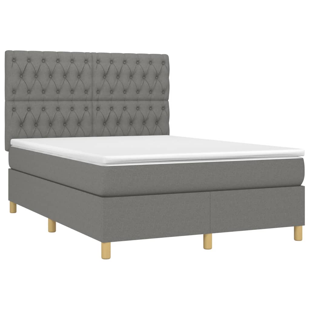 Sommier à lattes de lit avec matelas Gris foncé 140x190cm Tissu