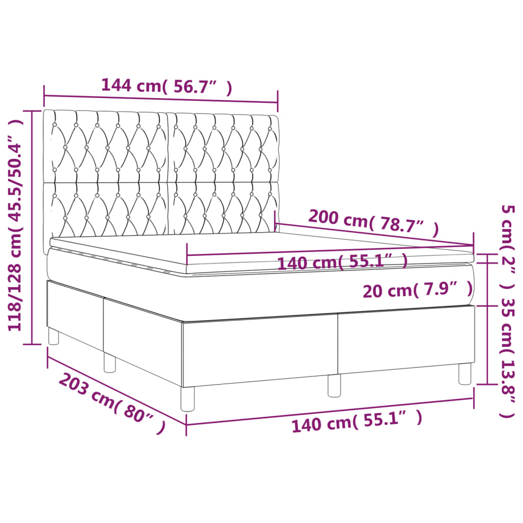 Sommier à lattes de lit avec matelas Taupe 140x200 cm Tissu