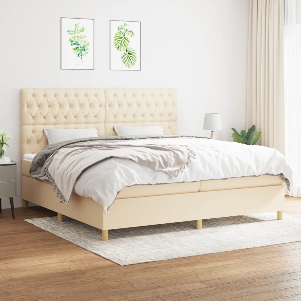 Sommier à lattes de lit avec matelas Crème 200x200 cm Tissu