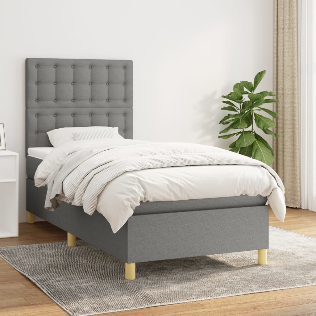 Sommier à lattes de lit avec matelas Gris foncé 80x200 cm Tissu