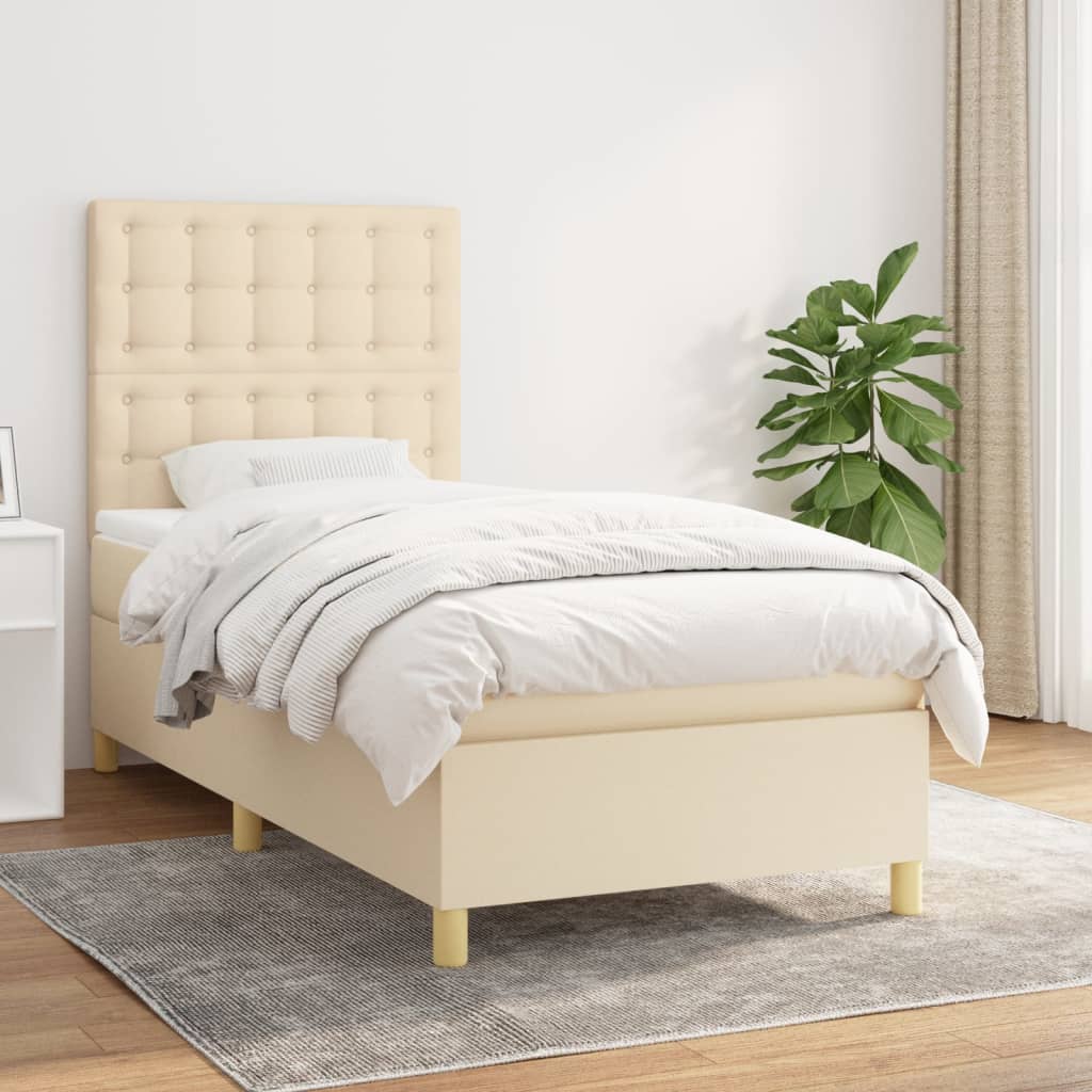 Sommier à lattes de lit avec matelas Crème 80x200 cm Tissu