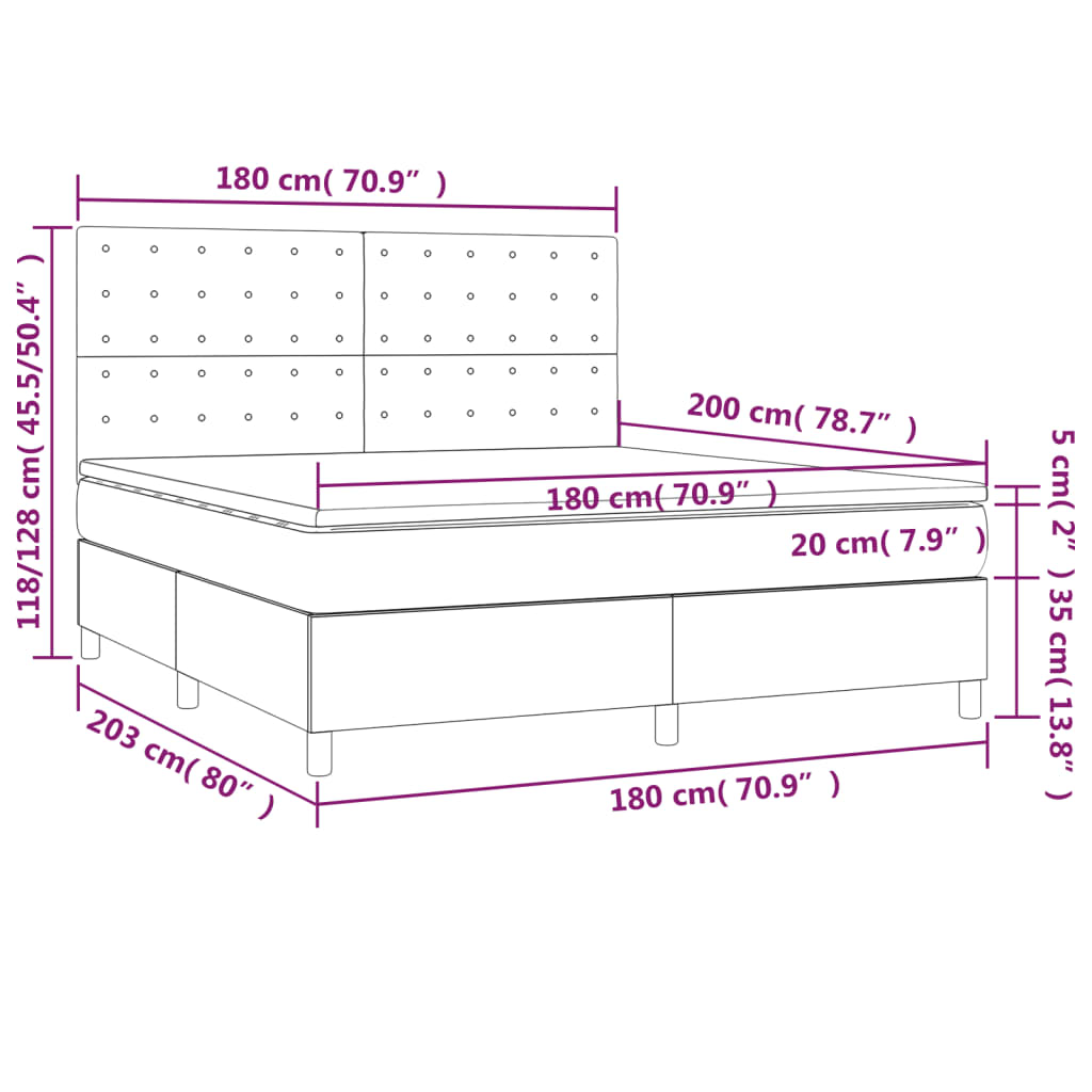 Sommier à lattes de lit avec matelas Gris foncé 180x200cm Tissu