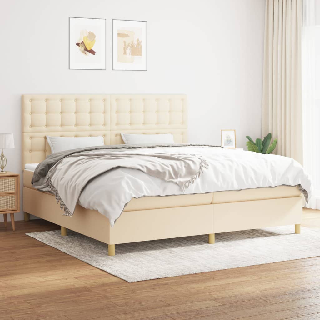 Sommier à lattes de lit avec matelas Crème 200x200 cm Tissu